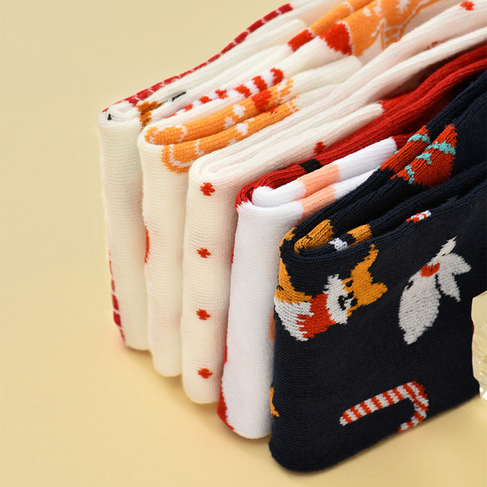 Wholesale 10pcs Cartoon Christmas Polyester Elk Middle Tube Socks JDC-SK-Xinh024