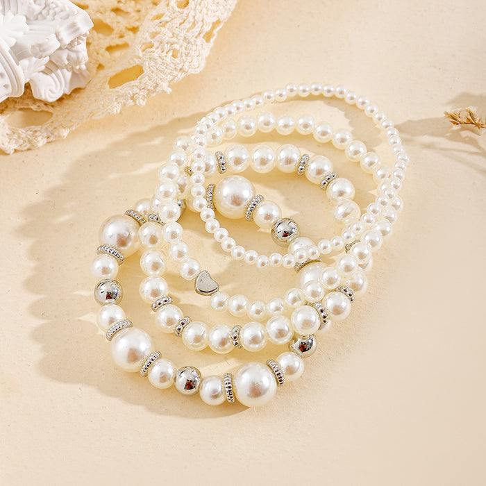 Wholesale Jewelry Fashion Love Pearl Bracelet Alien Pearl Bead Stacked Bracelet Four Piece Set