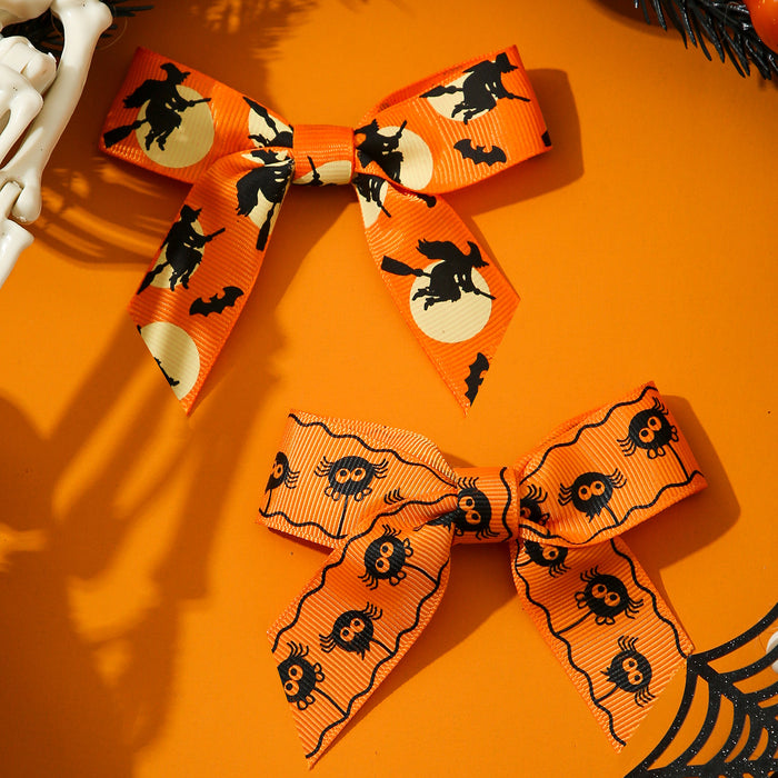 Wholesale Cloth  Bow Hair Clips Witch Bat Print For Women Hair Accessory