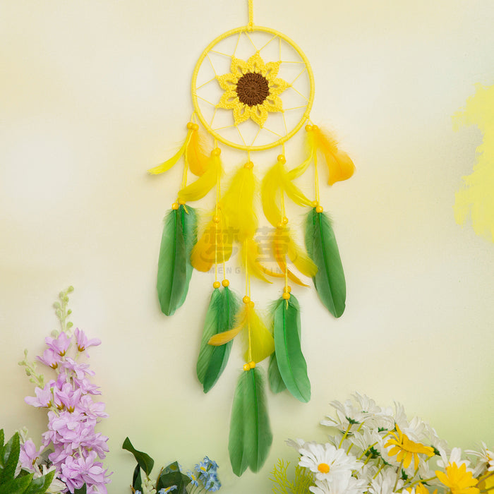 Wholesale Crocheted Sunflower Dream Catcher Baby Mobile Feather Wind Chime Decorative MOQ≥2