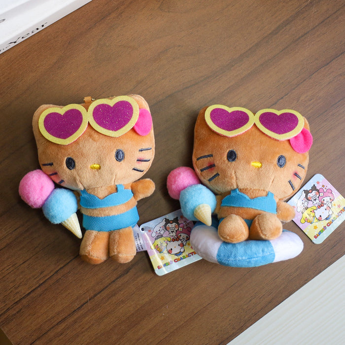 Wholesale Ice Cream Swim Ring cat Pendant Plush Doll Hawaiian Black cat Doll Bag Pendant