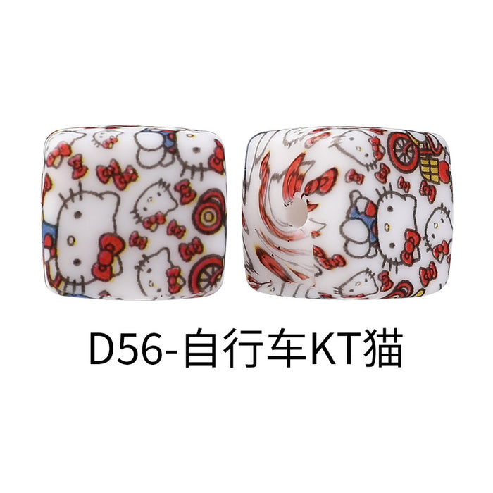 Wholesale Random 100pcs Watermark cube silicone beads jewelry beaded bracelet accessories square printed silicone beads