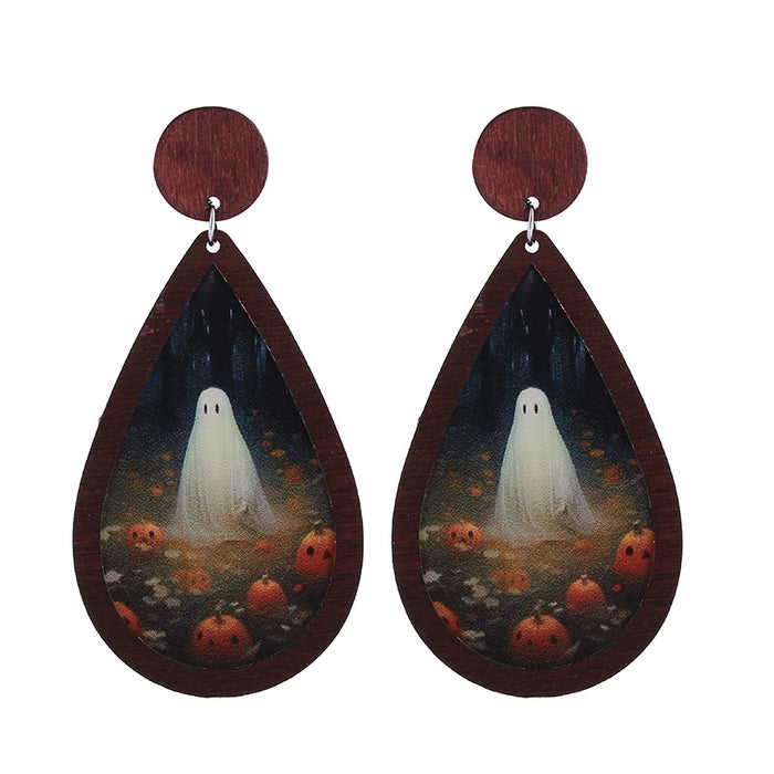Wholesale  Horror Party Wooden Inlaid Acrylic Double-sided Funny Holiday Earrings Accessories