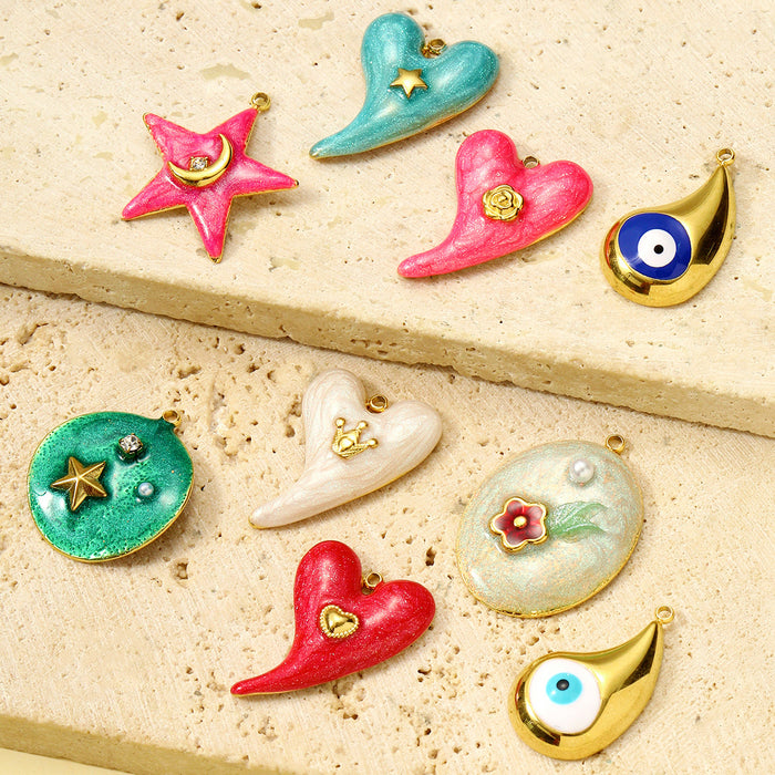 Wholesale Drip Oil Love Flower Star Moon Stainless Steel Pendant Necklace Eye Earrings Stainless Steel Jewelry Pendant