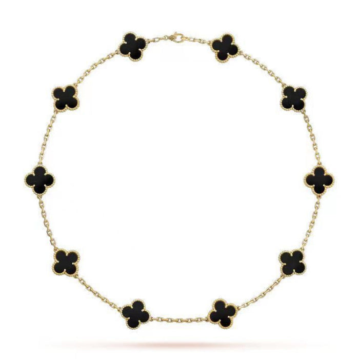 Wholesale Black agate ten flower necklace, double-sided clover collarbone chain