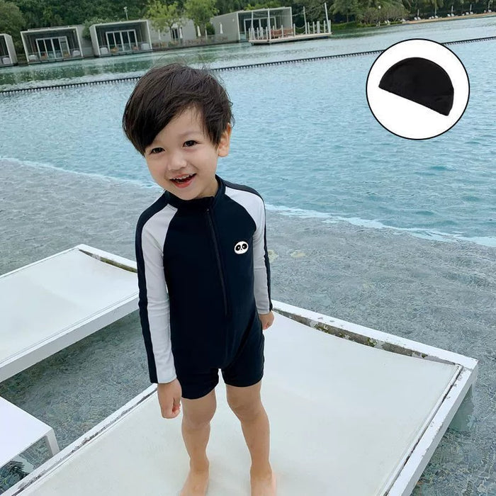 Wholesale Children's long sleeved sun protection quick drying one-piece hot spring swimsuit swimming