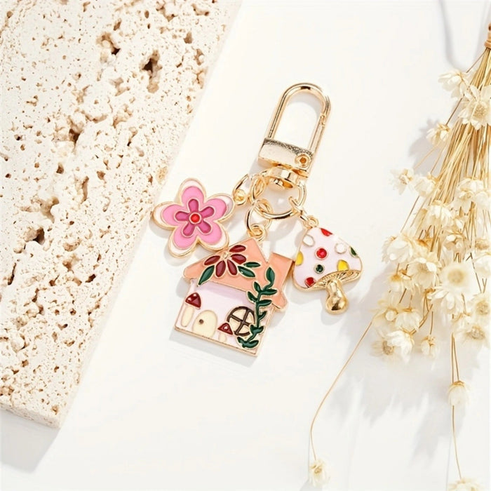 Wholesale Mushroom House Flower Pendant Keychain Bag Pendant Oil Dropping Alloy