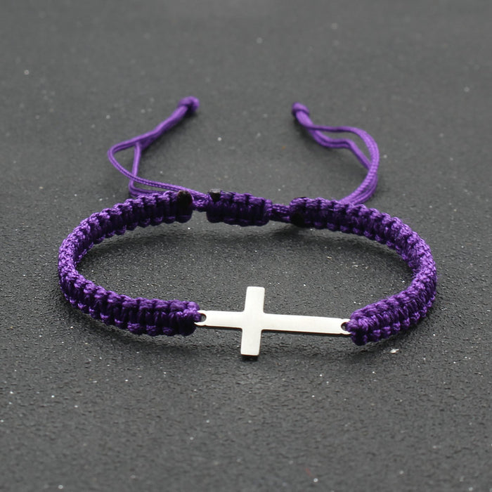 Wholesale Simple Stainless Steel Cross Bracelet Hand-woven Adjustable Red Rope Bracelet Couple Bracelet JDC-BT-SX014