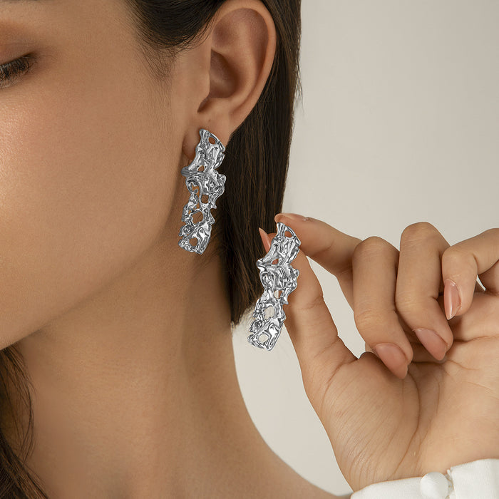 Wholesale Personalized lava heart-shaped liquid droplet earrings with irregular geometric folds