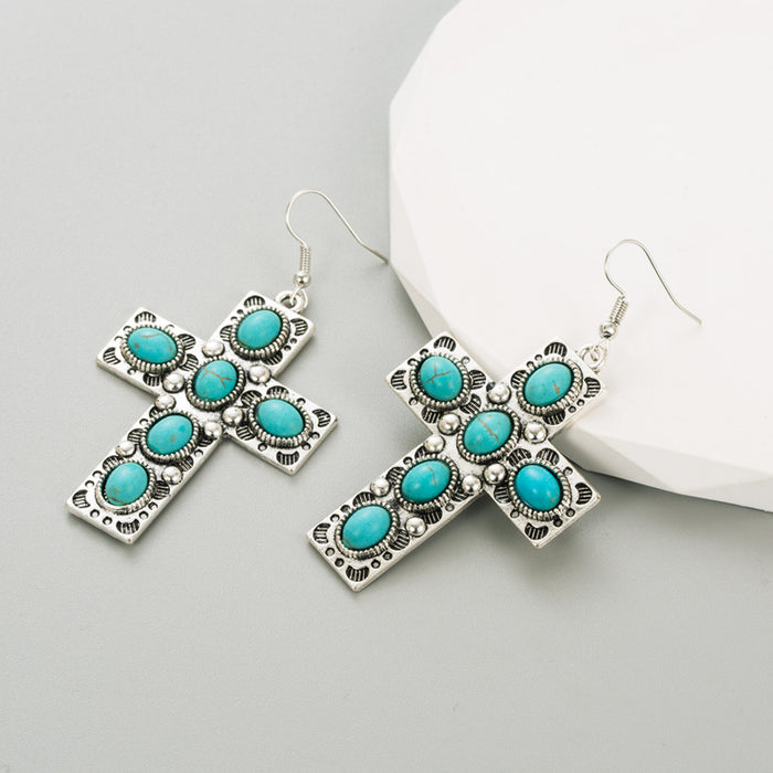 Wholesale Alloy-set turquoise cross Statement Earrings