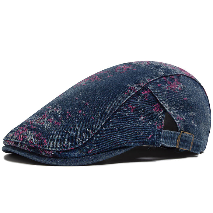 Wholesale Fashion printed washed cotton denim beret, casual forward hat, sun visor wholesale