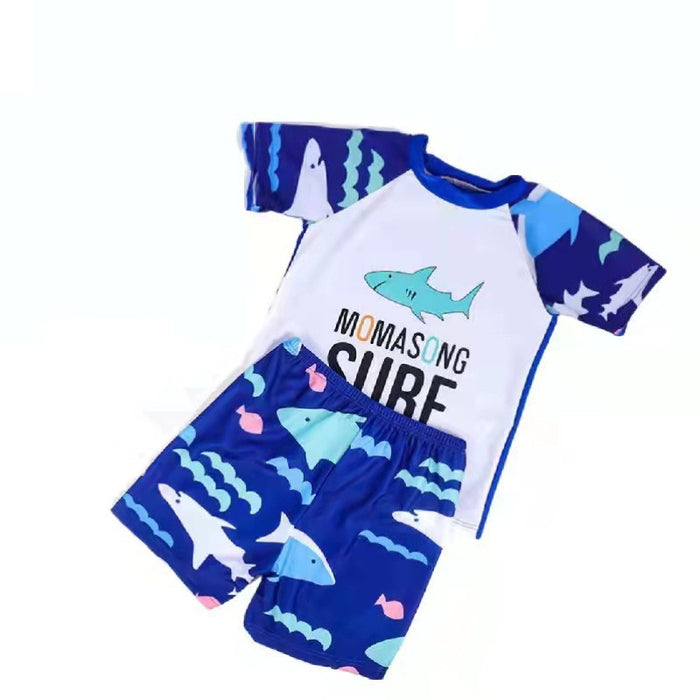Wholesale Children's swimsuit, boys' split swimsuit set, small, medium, and large children's quick drying sunscreen cartoon cute baby swimming equipment