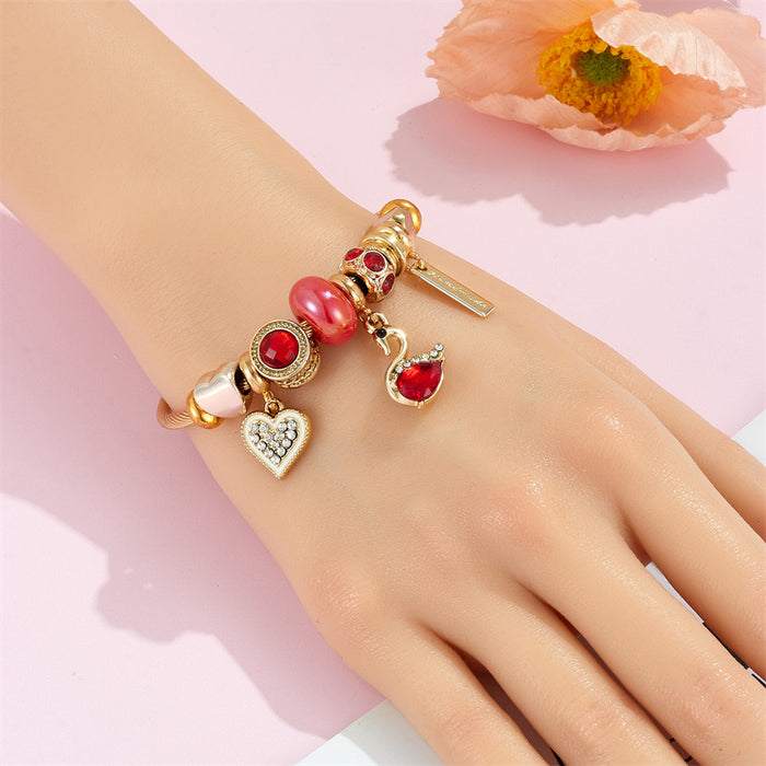 Wholesale Black Electroplated Stainless Steel Rhinestone Swan Charm Bracelet for Women Trendy Gift