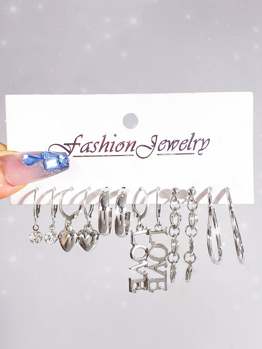 Wholesale 6-piece geometric pearl and diamond statement earring set