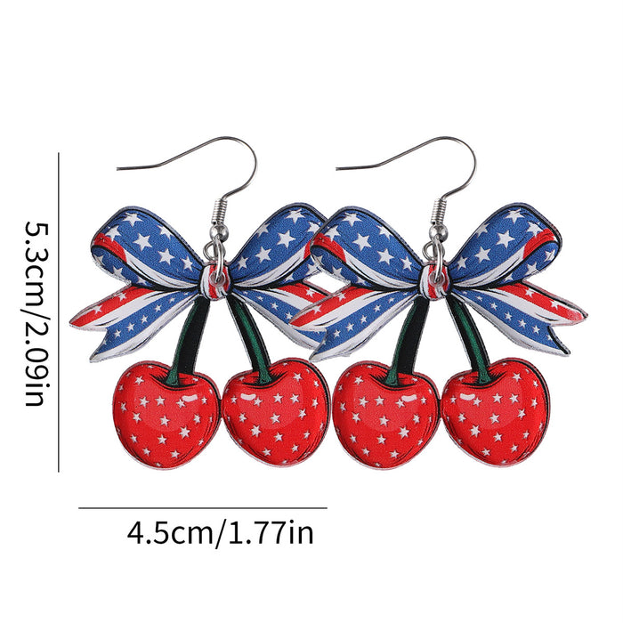 Wholesale Red, white, blue bow, cherry flag pendant earrings, acrylic earrings