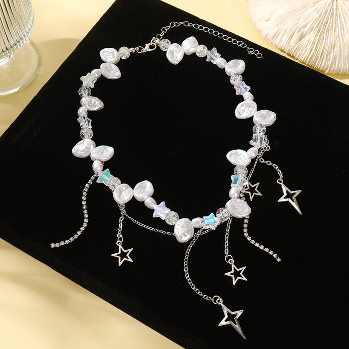 Wholesale Cross Star Diamond Imitation Pearl Necklace High-grade Clavicle Chain Necklace