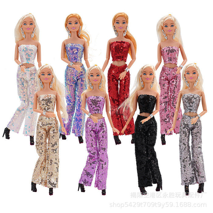 Wholesale doll sequin pants suit 9 color