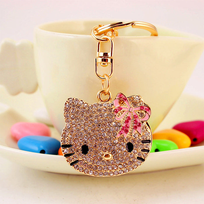 Wholesale  creative cute diamond-embedded cartoon mirror keychain women's accessories pendant key chain