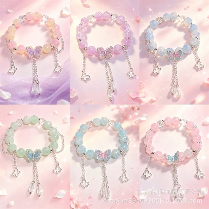 Wholesale Butterfly Tassel Crystal Bracelet Purple Glass Fashion Accessory