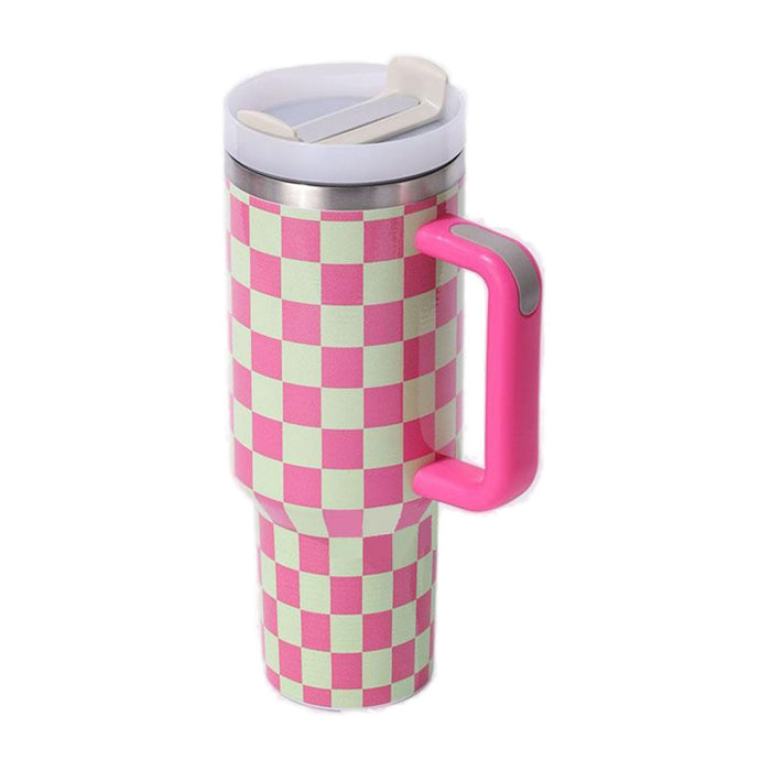 Wholesale 304 Stainless Steel Checkerboard Pattern Insulated Water Bottle 40oz with Handle MOQ≥2