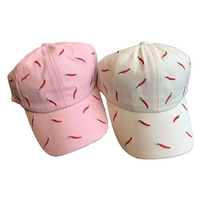 Wholesale Sweet girl style pink baseball cap with playful pepper pattern on the cap, fashionable and eye-catching, versatile style