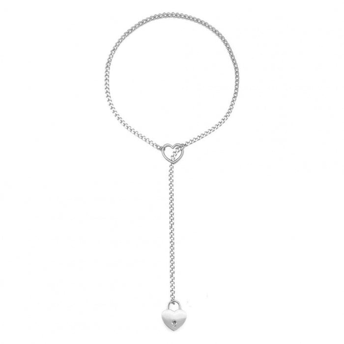 Wholesale New Fashion Love Lock Peach Heart Necklace Stainless Steel Plated Silver Necklace