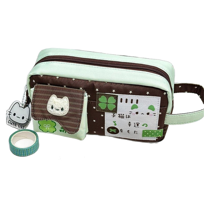 Wholesale Cute Four-Leaf Clover Kitten Pencil Case Polyester Large Capacity Gift