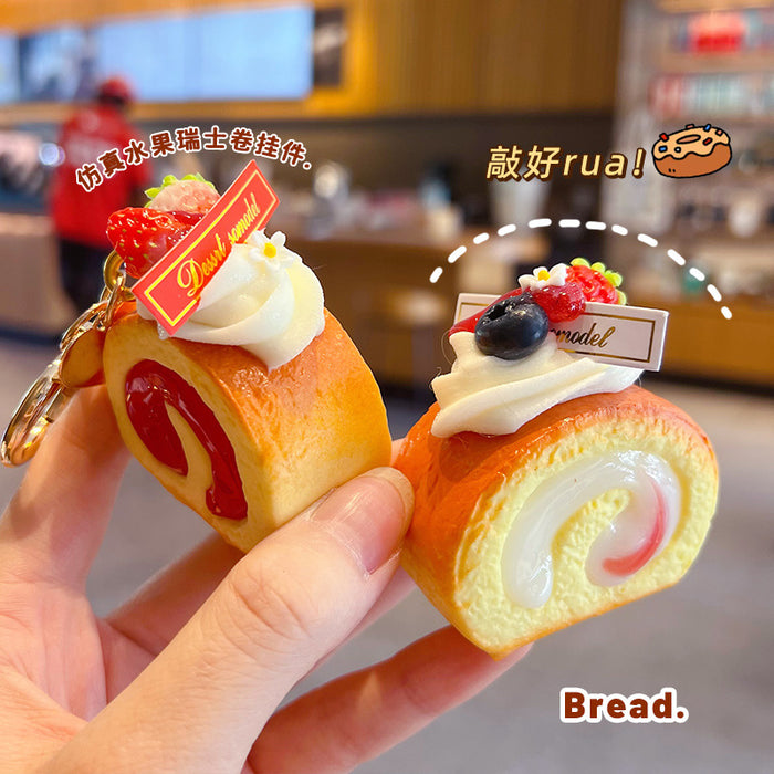 Wholesale Simulated Fruit Swiss Roll Keychain Pendant Blueberry Design Decorative MOQ≥2