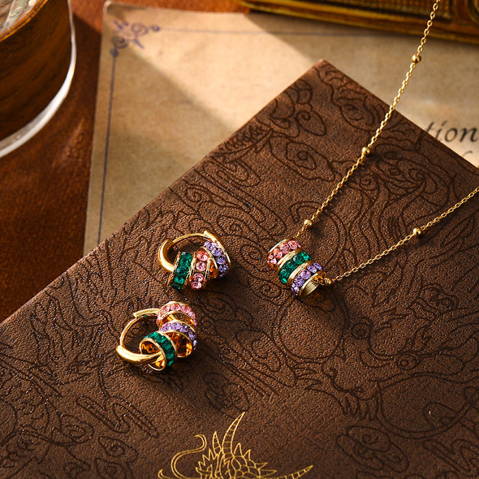 Wholesale Colorful zircon hoop earrings for women,  simple three-color necklace,  elegant earrings