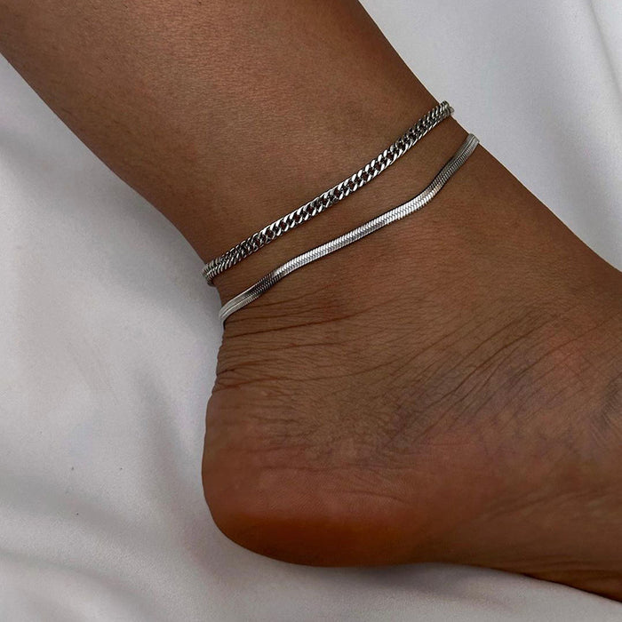 Wholesale New alloy double layered ankle chain fashionable and simple thick chain jewelry bracelet