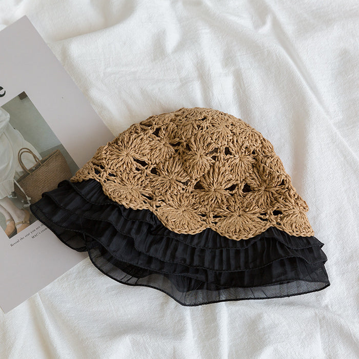 Wholesale Hollow woven lace edged straw hat versatile fisherman hat