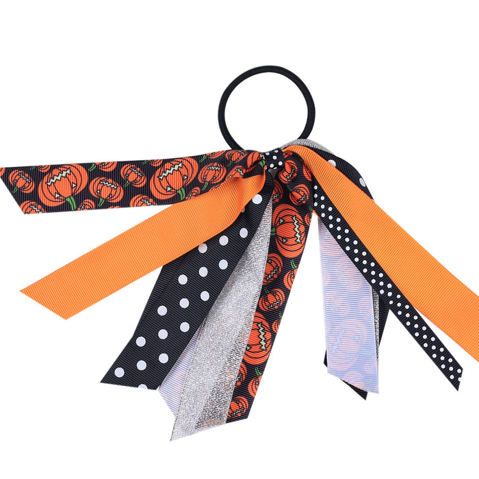 Wholesale Children' s Ribbon Hair Ring Girls  Color Split Hair Rope Pumpkin Pattern Rubber Band Hair Accessories