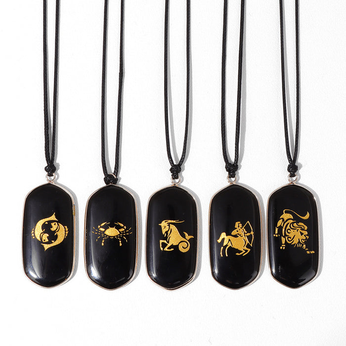 Wholesale Kraft paper English blessing card packaging necklace with twelve zodiac sign black obsidian stone beads