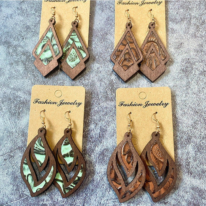 Wholesale Retro Geometric Drop Wood Earrings Jewelry Accessory