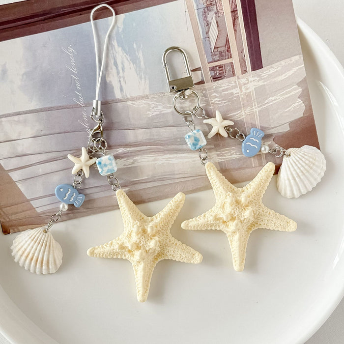 Wholesale Natural Shell Decoration Keychain Starfish Pendant Holiday Bag Hanging Decoration
