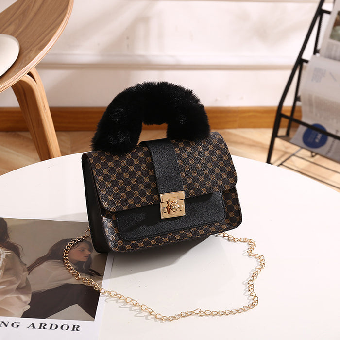 Wholesale Plush Small Square Bags Fashionable Handbags Chain Bags Printed Crossbody Bags JDC-SD-XJ001