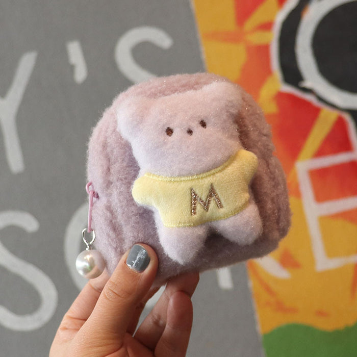 Wholesale Trendy Plush Bear Backpack Coin Purse Solid Purple Cute Card Holder Keychain Wallet For Women