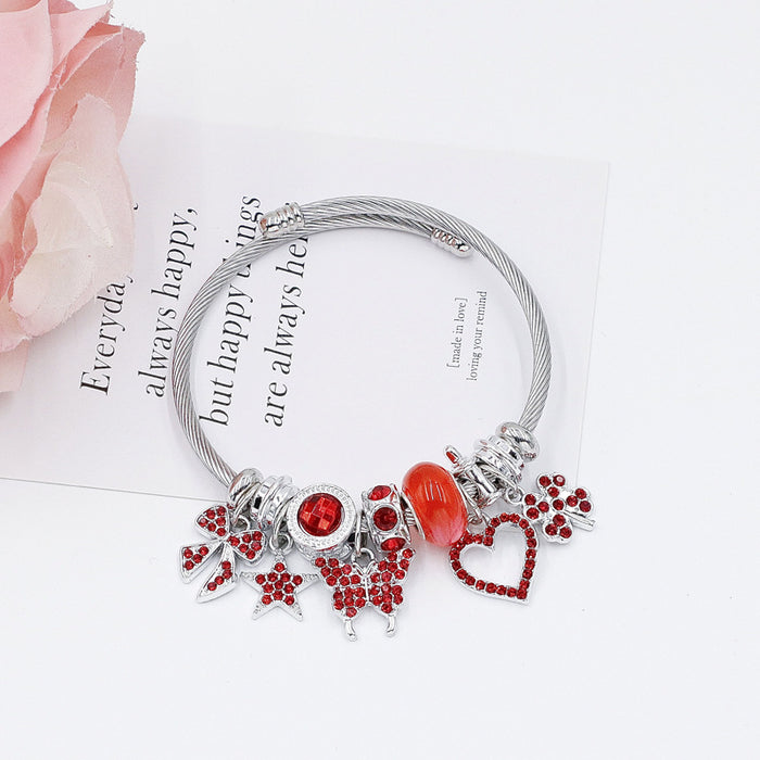 Wholesale Diamond studded butterfly bead bracelet, clover pendant, lucky bracelet with accessories