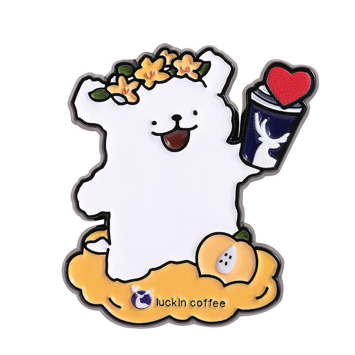 Wholesale Cute Japanese Animal Brooch Pin Bear And Dog Coffee Design Zinc Alloy Fashion Accessory