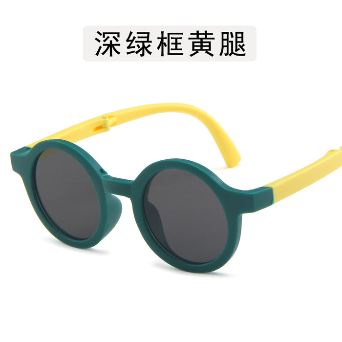 Wholesale Folding children's sunglasses, minimalist frosted glasses, round frame sun protection sunglasses
