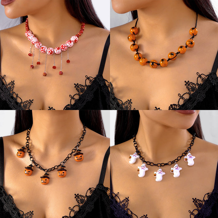 Wholesale Funny Necklace for Women Creative Pumpkin Ghost Face Pendant Clavicle Chain  Party Accessories