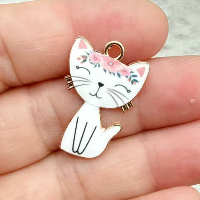 Wholesale 10pcs 21-color KC Gold Drop Oil DIY Creative Realistic Standing Cat Pendant Ornament