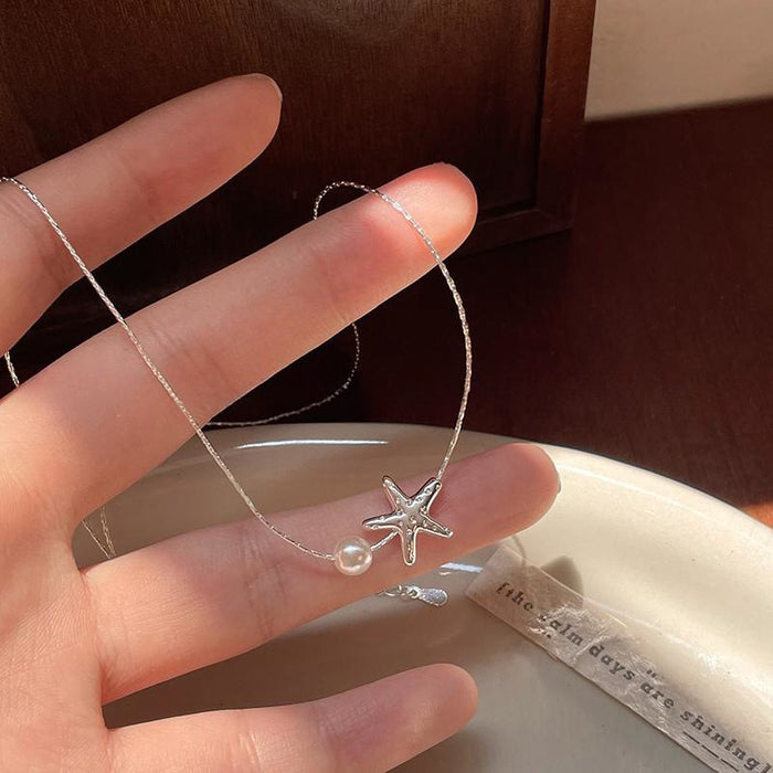 Wholesale New starfish pearl pentagram necklace, light luxury, niche design, versatile collarbone chain, neck chain