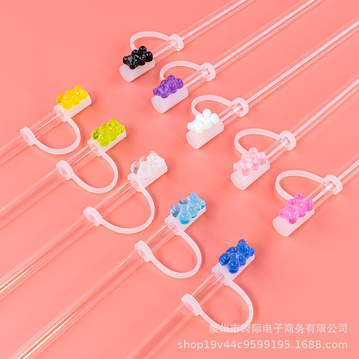 Wholesale Acrylic crystal transparent silicone straw cap, straw cover, straw clip, silicone lid