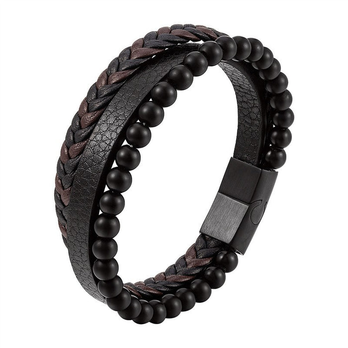 Wholesale Volcanic Stone Multi-layer Leather Men's Bracelet JDC-BT-FengH003