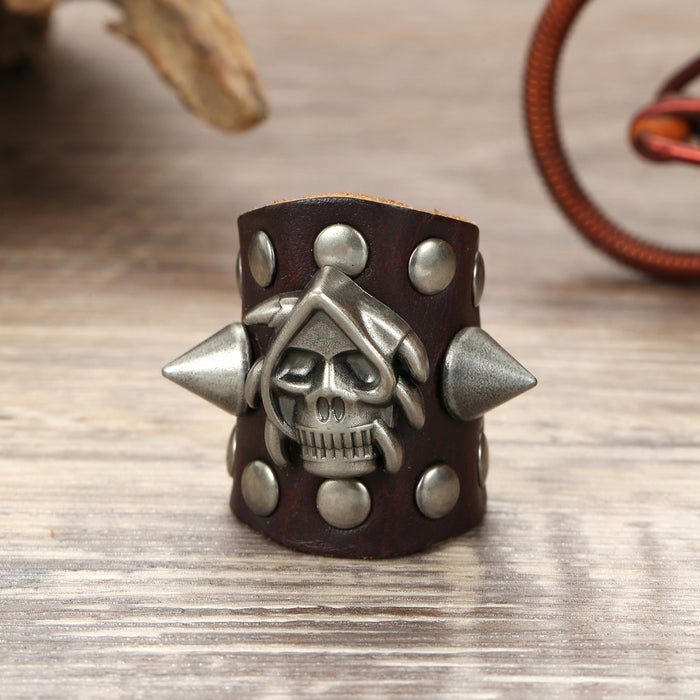 Wholesale Vintage punk leather ring, niche vintage cowhide ring, turquoise ring accessory