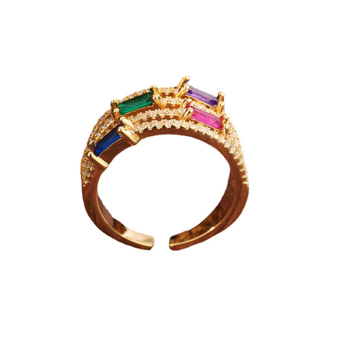 Wholesale Zircon Ring Palace Style Retro Copper Material Ring Open Adjustable Pinky Ring Accessories