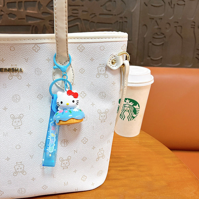 Wholesale Cartoon electroplated donut cat keychain