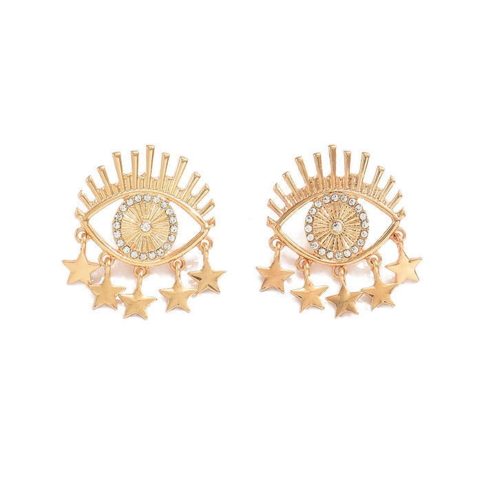 Wholesale Jewelry Cut Out Metal Devil's Eye Earrings Versatile Design Diamond Tassel Star Earrings