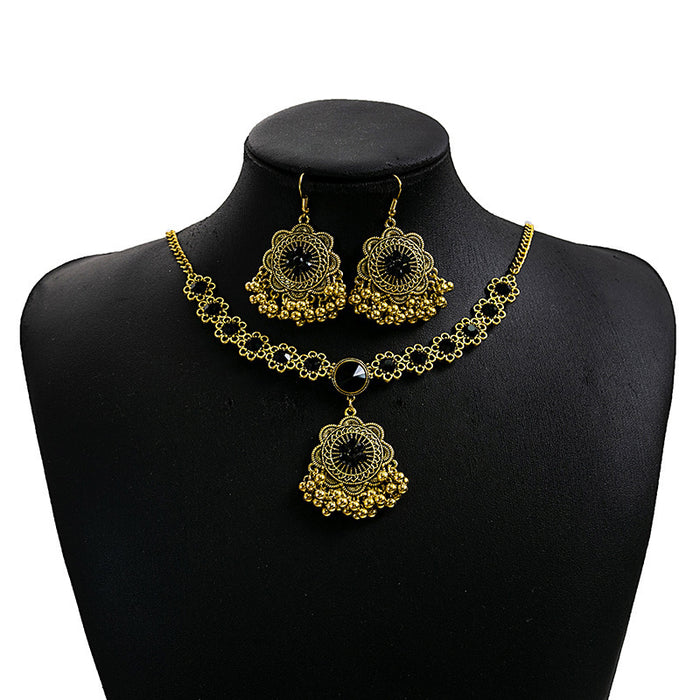 Wholesale Bohemian Turquoise Fringe Earrings and Necklace Set Alloy Jewelry